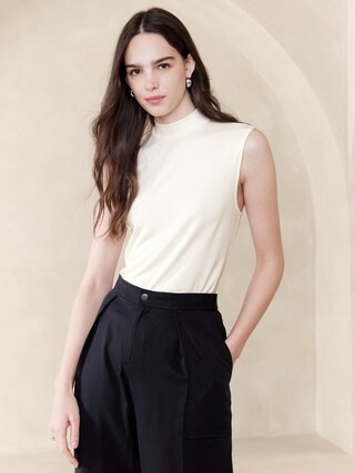 Soft Touch Ribbed Mock-Neck Shell | Banana Republic Factory