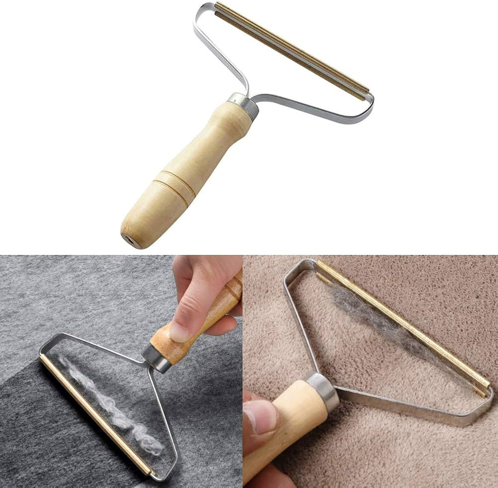 Carpet Pet Hair Remover, Portable Spark Lint Roller with Wooden Handle, Carpet Pile Brush with Do... | Amazon (US)