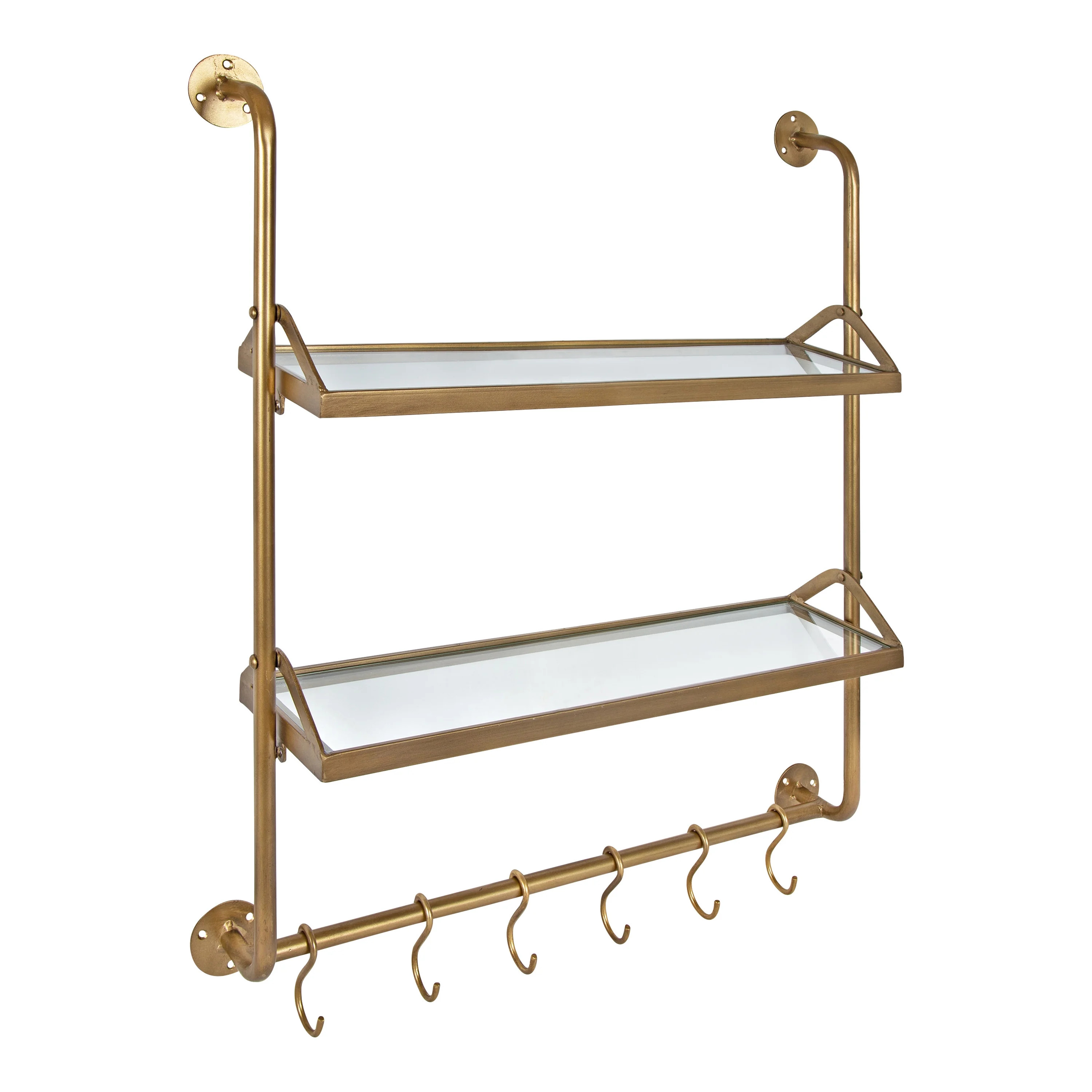 Kate and Laurel Marit Modern Industrial Wall Shelf with Metal Pipe Supports and Glass Shelves, Go... | Walmart (US)