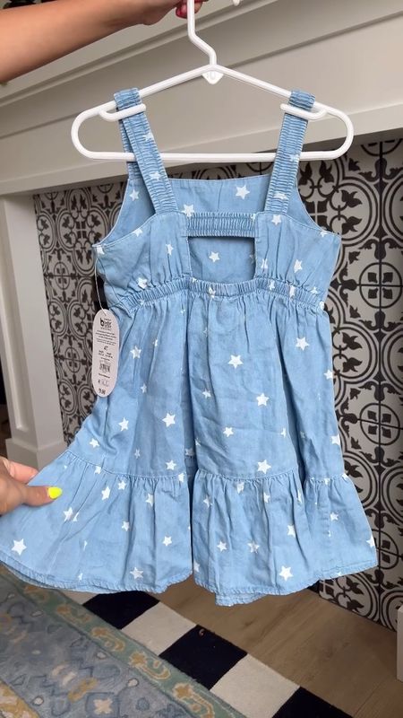 Walmart toddler girl summer outfit dresses chambray star Americana Fourth of July fit idea 