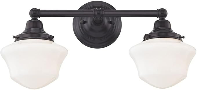 Schoolhouse Bathroom Light Bronze White Opal Glass 2 Light 17 Inch Length | Amazon (US)
