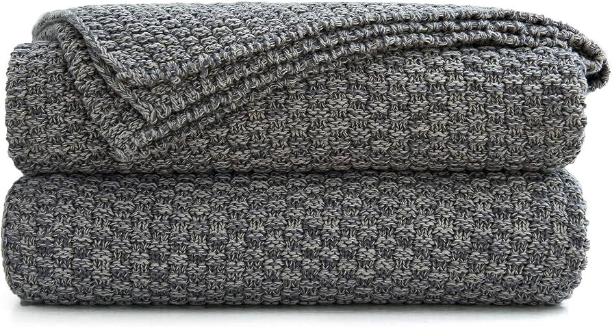 Longhui bedding Grey Knitted Throw Blanket for Couch, Soft, Cozy Machine Washable 100% Cotton Sof... | Amazon (US)