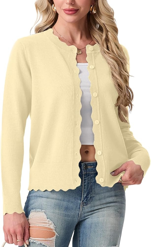GRECERELLE Cardigan Sweaters for Women Lightweight Crewneck Button Down Soft Knit Dressy Cardigan... | Amazon (US)