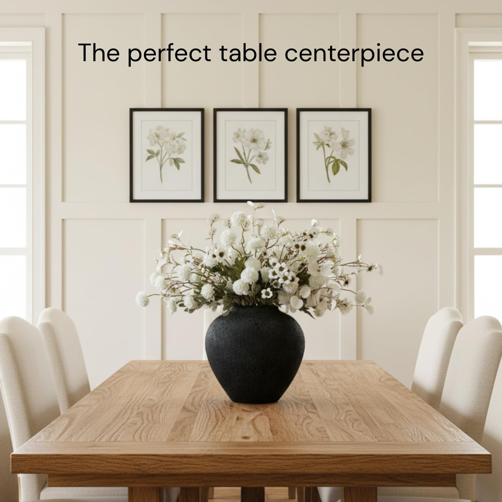 Black Large Round Vase Pottery Look for Home Decor, Arina Black Rustic Vase Modern Farmhouse, Con... | Amazon (US)