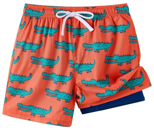 UMELOK Boys Swim Trunks Swimsuit Compression Liner Stretch Swim Shorts Boxer Brief 2 in 1 Quick Dry Swimming Trunks Beach Shorts Orange Crocodile 5/6 | Amazon (US)