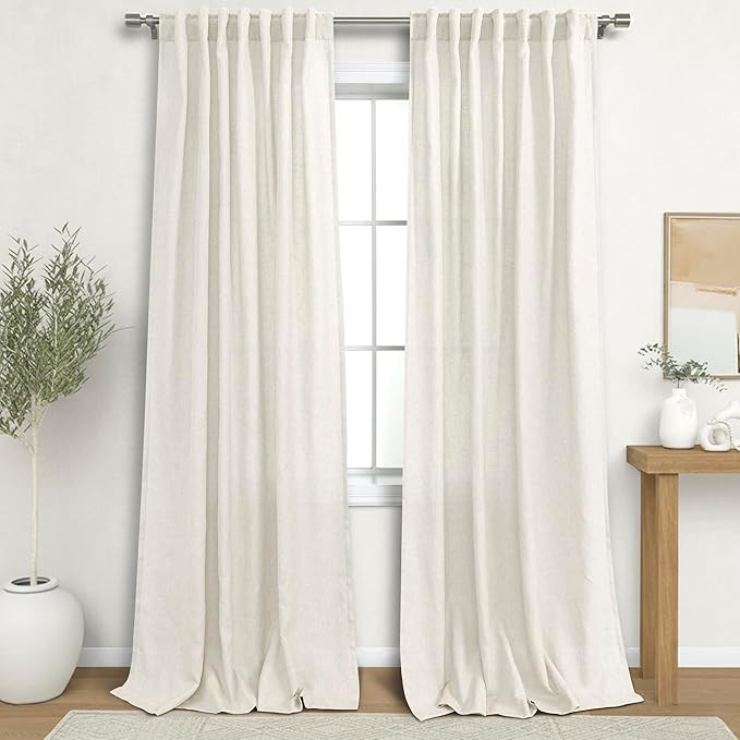 KOUFALL 108 Inch Linen Curtains, 9FT Long Back Tab Light Filtering Textured Sheer Curtains for Li... | Amazon (US)