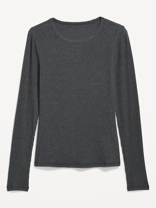 Plush Long-Sleeve Rib-Knit Slim-Fit T-Shirt for Women | Old Navy (US)