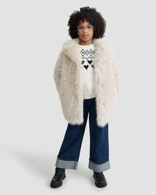 F&F Girls Faux Fur Coat in Cream | Tesco F&F