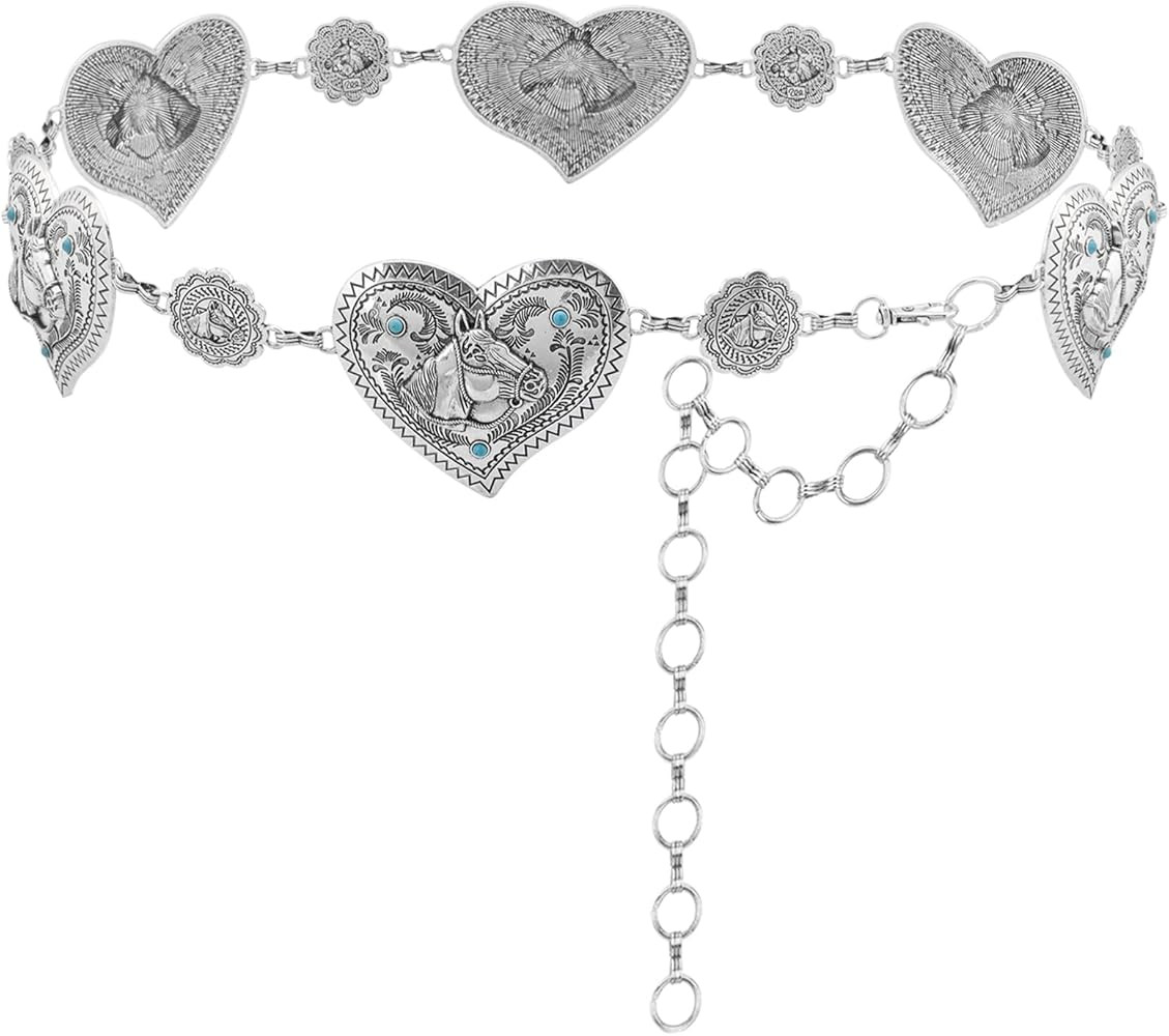 Wrangler Womens Western Concho Chain Belt Cowgirl Rustic Metal Waist Jewelry | Amazon (US)