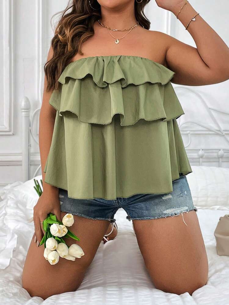 SHEIN VCAY Plus Ruffle Trim Tube Top | SHEIN