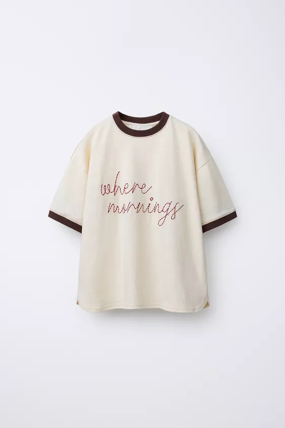 CONTRAST RIB EMBROIDERED T-SHIRT | Zara UK