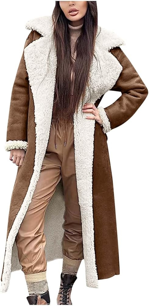 Binmer Women Winter Warm Sherpa Lined Faux Suede Coat Maxi Jacket Thicken Cold Weather Thermal Op... | Amazon (US)