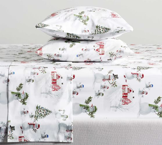 Snowman Organic Percale Sheet Set | Pottery Barn (US)