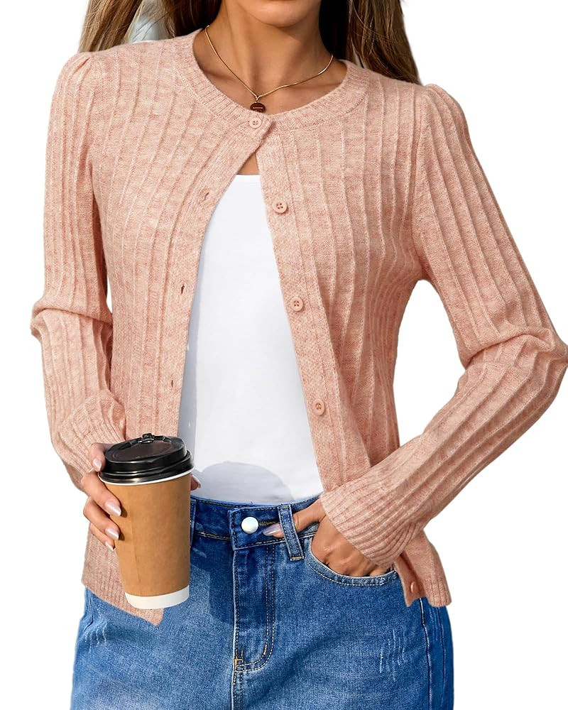 Arach&Cloz Suéteres de punto acanalado para mujer, mezcla de lana, manga abombada, otoño 2025 | Amazon (US)