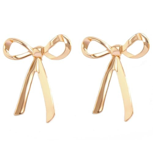 ecozran Gold Bow Earrings for Women, Long Tassel Chain Drop Earrings, small bow earrings, Statement Ribbon Fringe Waterfall Dangling Earrings, pearl bow earrings, Sparkly Elegant Bowknot Jewelry Gifts for Women (E-Gold Bow) | Amazon (US)