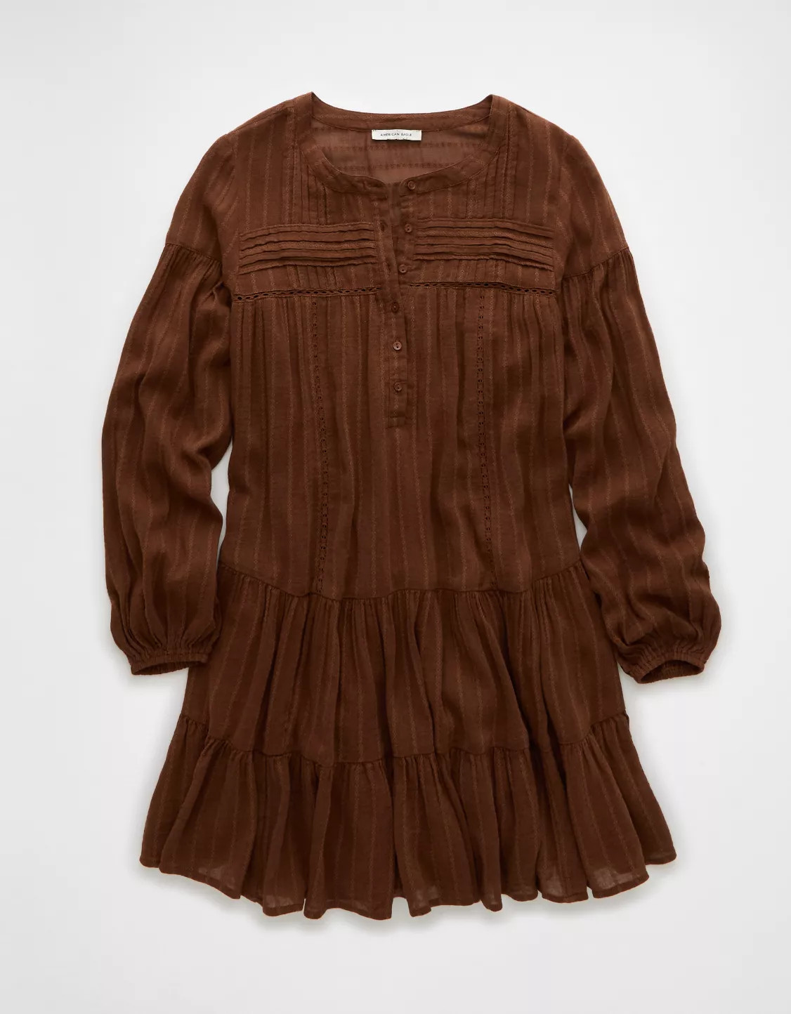 AE Long-Sleeve Tiered Flowy Shirt Dress | American Eagle Outfitters (US & CA)