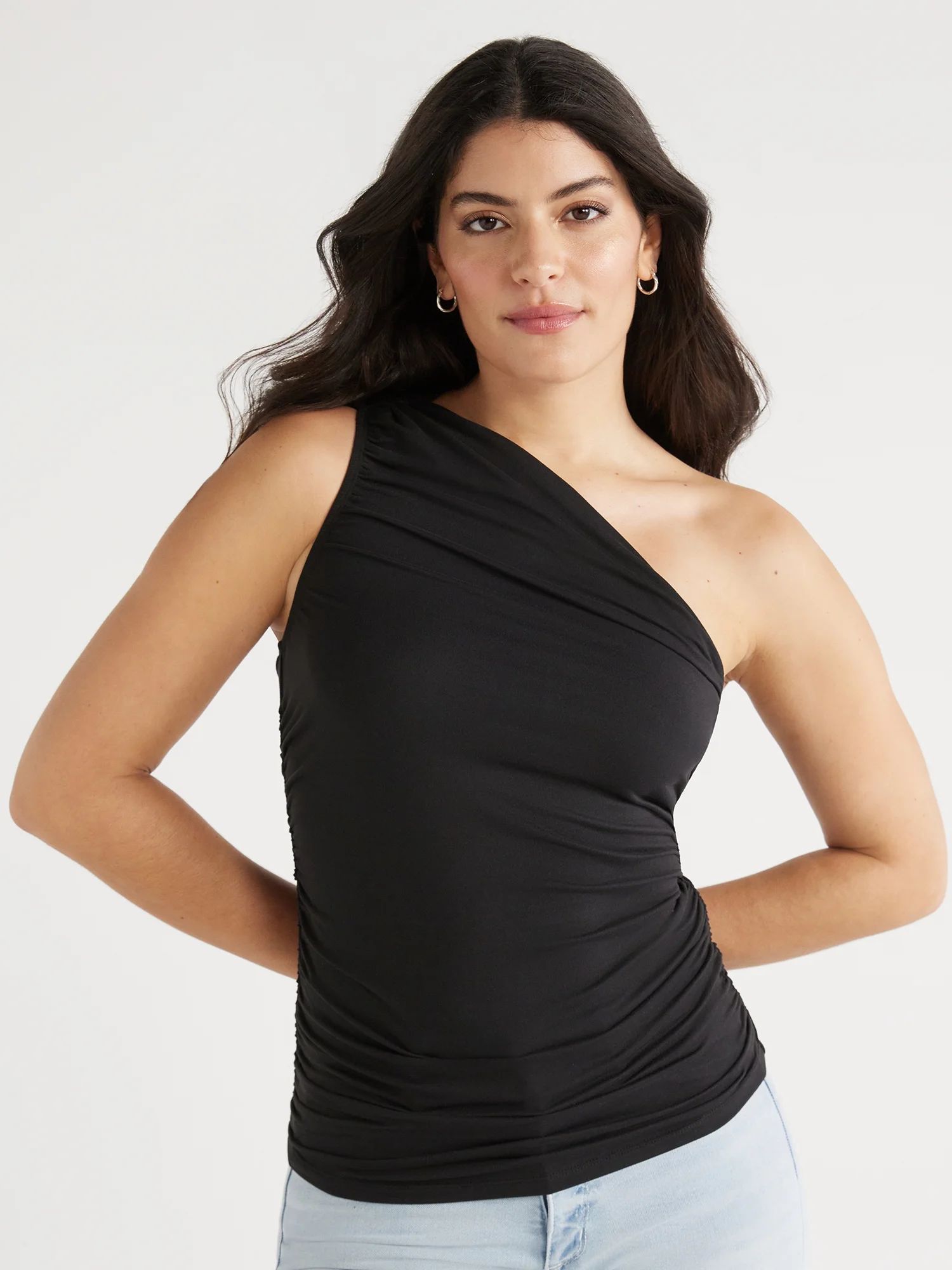 Sofia Jeans Women's and Women's Plus One Shoulder Ruched Top, Sizes XS-5X | Walmart (US)