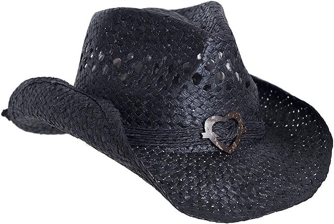Saddleback Hats Vented Straw Cowboy Hat w/Wood Heart Band –Shapeable Cowgirl Western | Amazon (US)