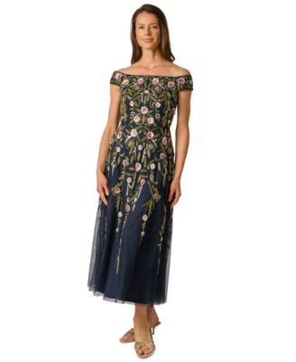 Adrianna Papell Women's Beaded Fit & Flare Dress - Navy Blush Multi | Macy's