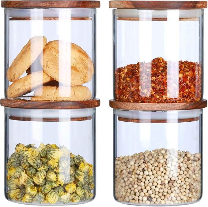 KKC Borosilicate Glass Storage Jars with Wooden Lids,Glass Food Storage Jars Airtight Lids,Kitche... | Amazon (US)