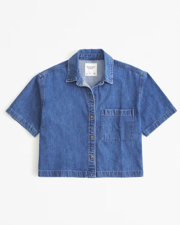 Women's Short-Sleeve Denim Shirt | Women's Tops | Abercrombie.com | Abercrombie & Fitch (US)