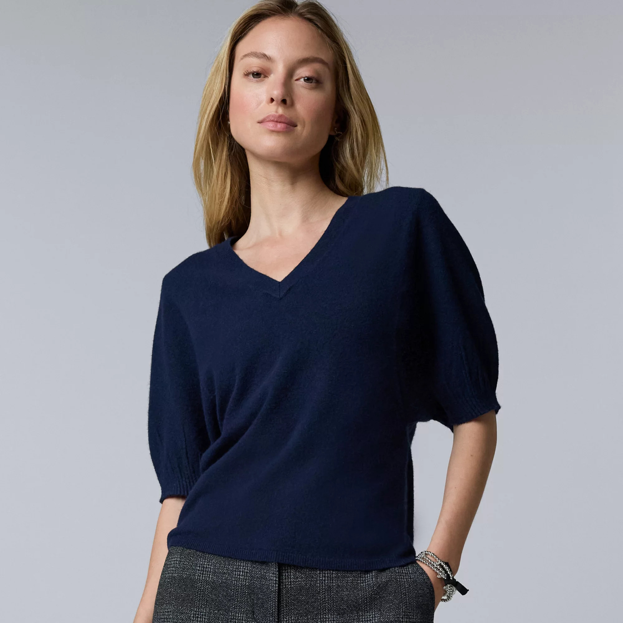 Women's Simply Vera Vera Wang Pleat Sleeve Luxe Cashmere Blend Sweater, Size: XL, Brown | Kohl's