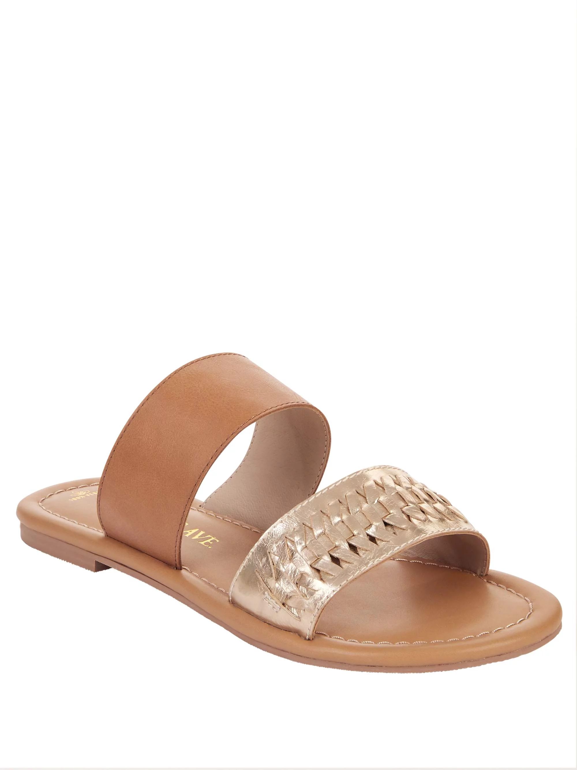 Melrose Ave Vegan Leather Dual Tone Two Strap Flat Slide Sandal (Women's) | Walmart (US)