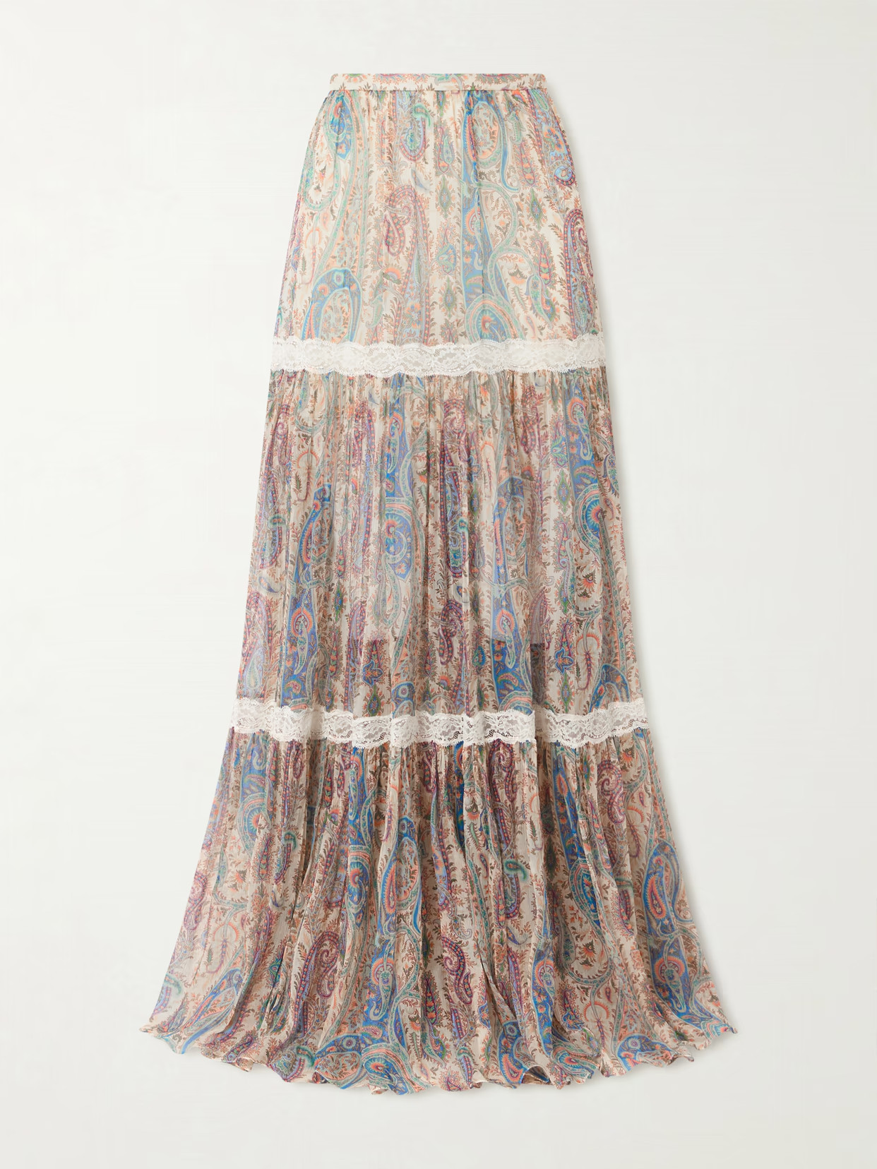 Etro - Tiered Lace-trimmed Paisley-print Silk-crepon Maxi Skirt - Multi | NET-A-PORTER (US)
