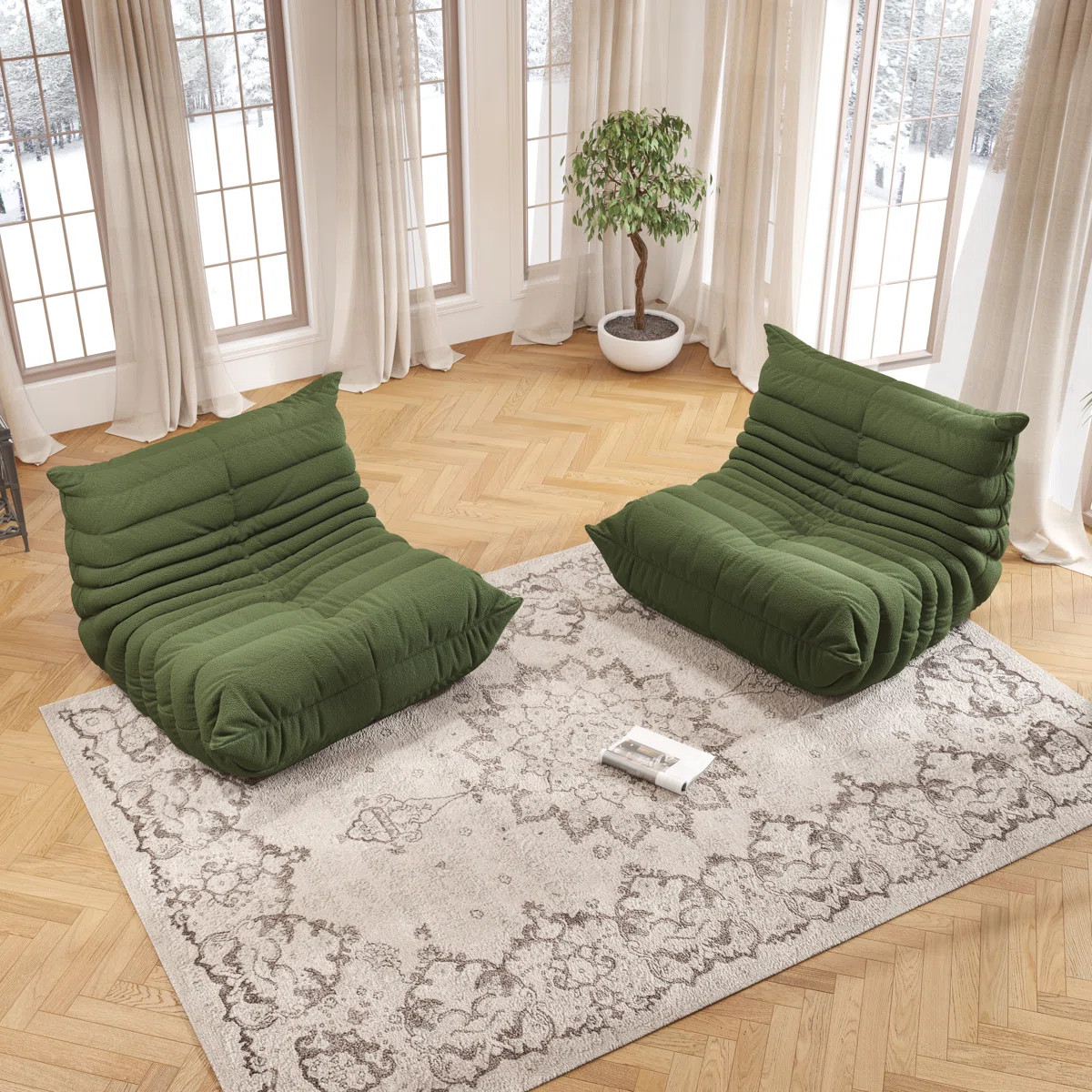 38" Wide Teddy Fabric Bean Bag Chair Set of 2 ,Plush Memory Foam Floor Sofa for Living Room, Bedr... | Wayfair North America