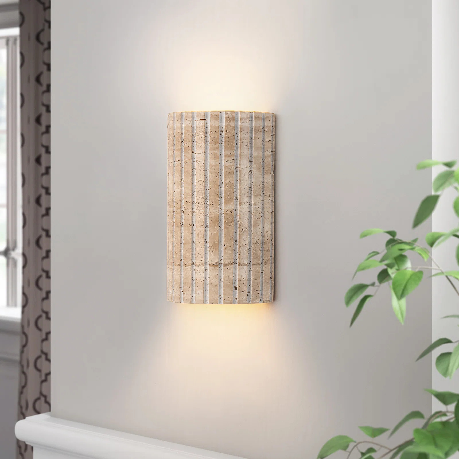 Natural Travertine LED Wall Sconce - Hand-Crafted Stone Fixture with Dimming, 3000K Warm Light fo... | Wayfair North America