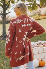 Red & Ivory Fuzzy Knit Aztec Print Cardigan | Magnolia Boutique