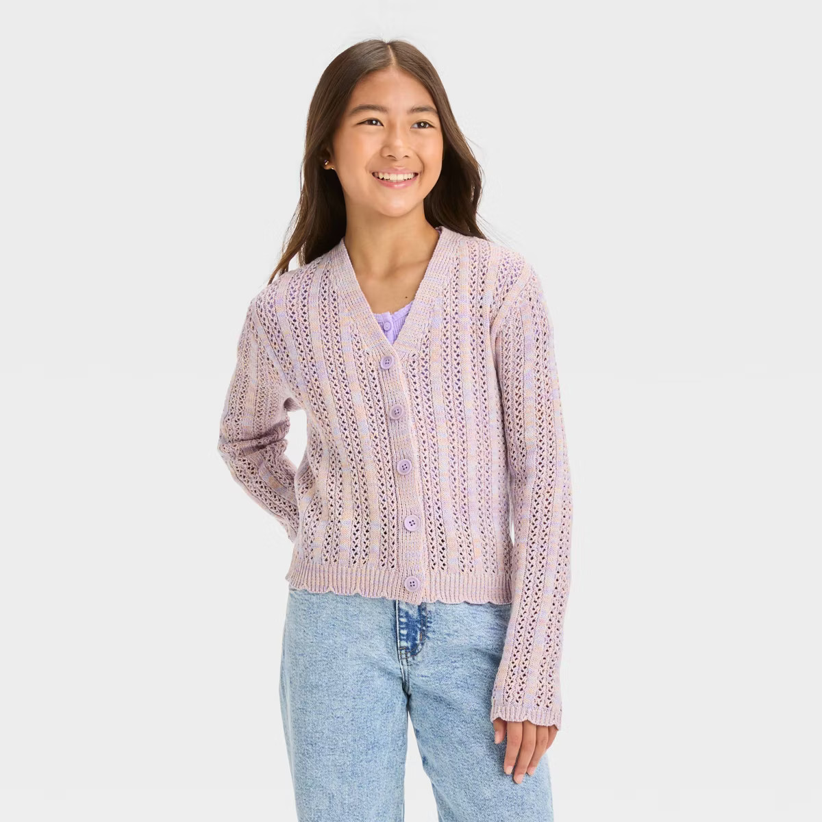 Girls' Long Sleeve Pointelle Cardigan - art class™ | Target