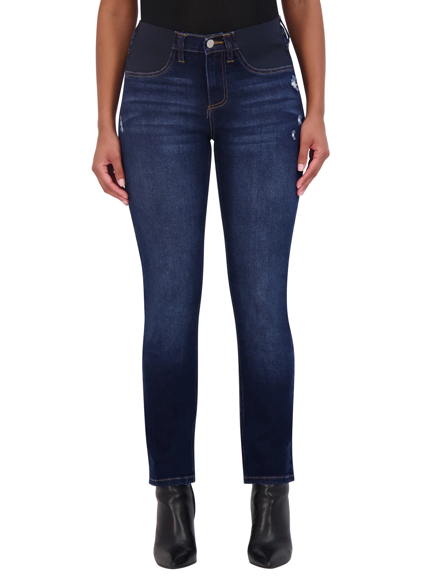 Savi Parker Women's Maternity Jeans Under The Belly – Comfy Stretch Straight Leg Distressed Mat... | Walmart (US)