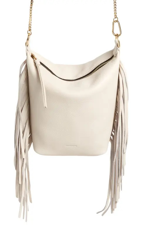 AllSaints Evaline Fringe Leather Crossbody Bag in White at Nordstrom | Nordstrom