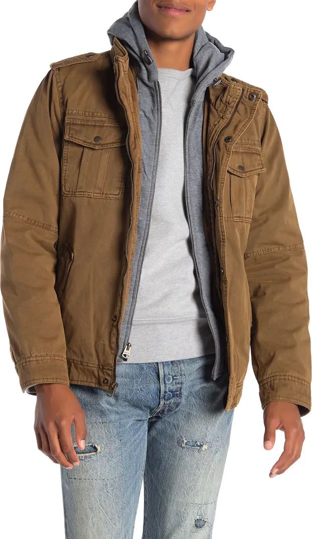 Washed Cotton Faux Shearling Lined Hooded Military Jacket | Nordstrom Rack