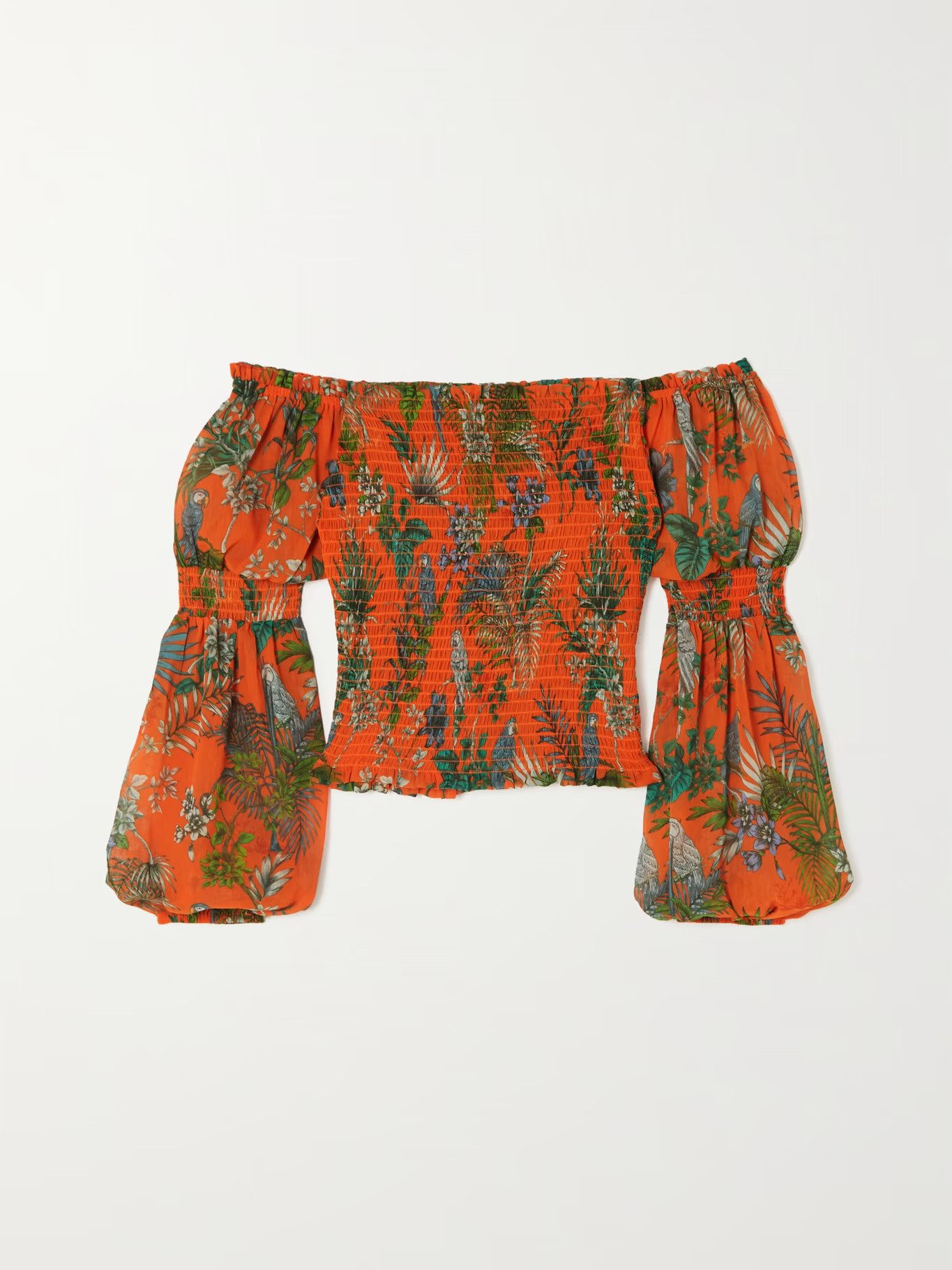 Cece off-the-shoulder smocked printed crepe de chine blouse | NET-A-PORTER (US)