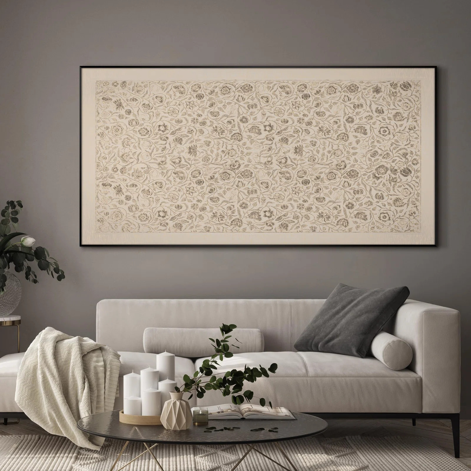 Extra Large Framed Wall Art Vintage Botanical Sketch with Detailed Floral Pattern, Classic Nature... | Wayfair North America