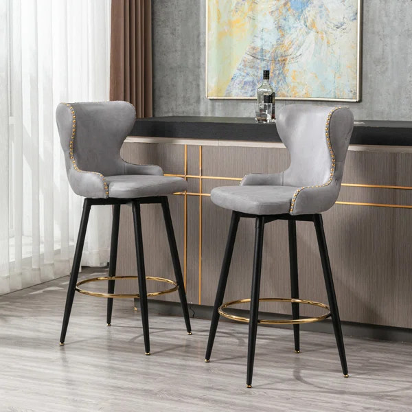 Modern Tufted Bar Stool With Nailhead Trim,Set Of 2 | Wayfair Professional