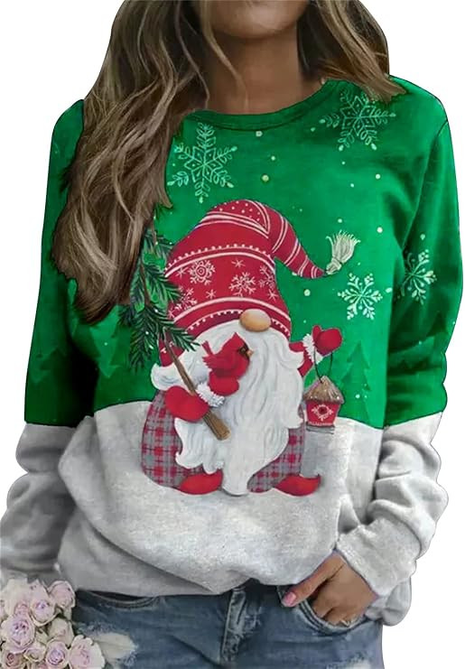 Amazon.com: Christmas Gnome Sweatshirt for Women Santa Claus Snowflake Graphic Sweatshirts Cute H... | Amazon (US)