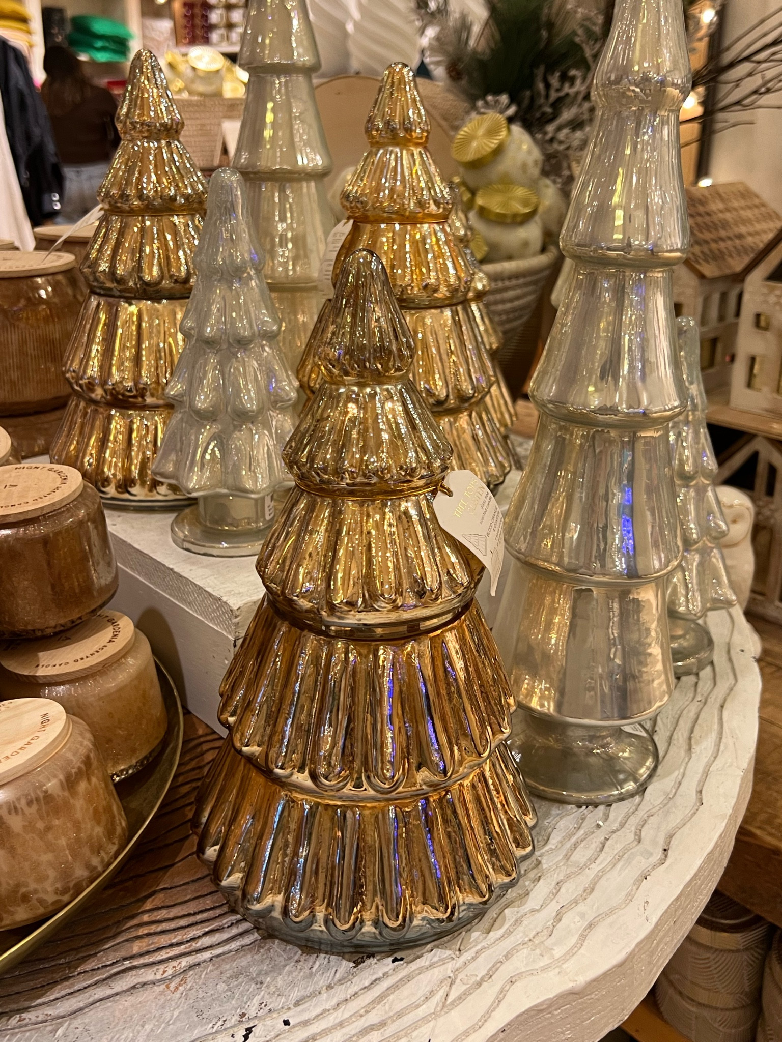 Christmas decor. 
Gold glass Christmas tree candle! 

#LTKSeasonal #LTKhome #LTKHoliday