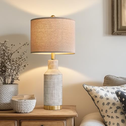 USumkky 25" Modern Ceramic Lamps Single Table Lamp for Living Room Bedroom Farmhouse Nightstand B... | Amazon (US)