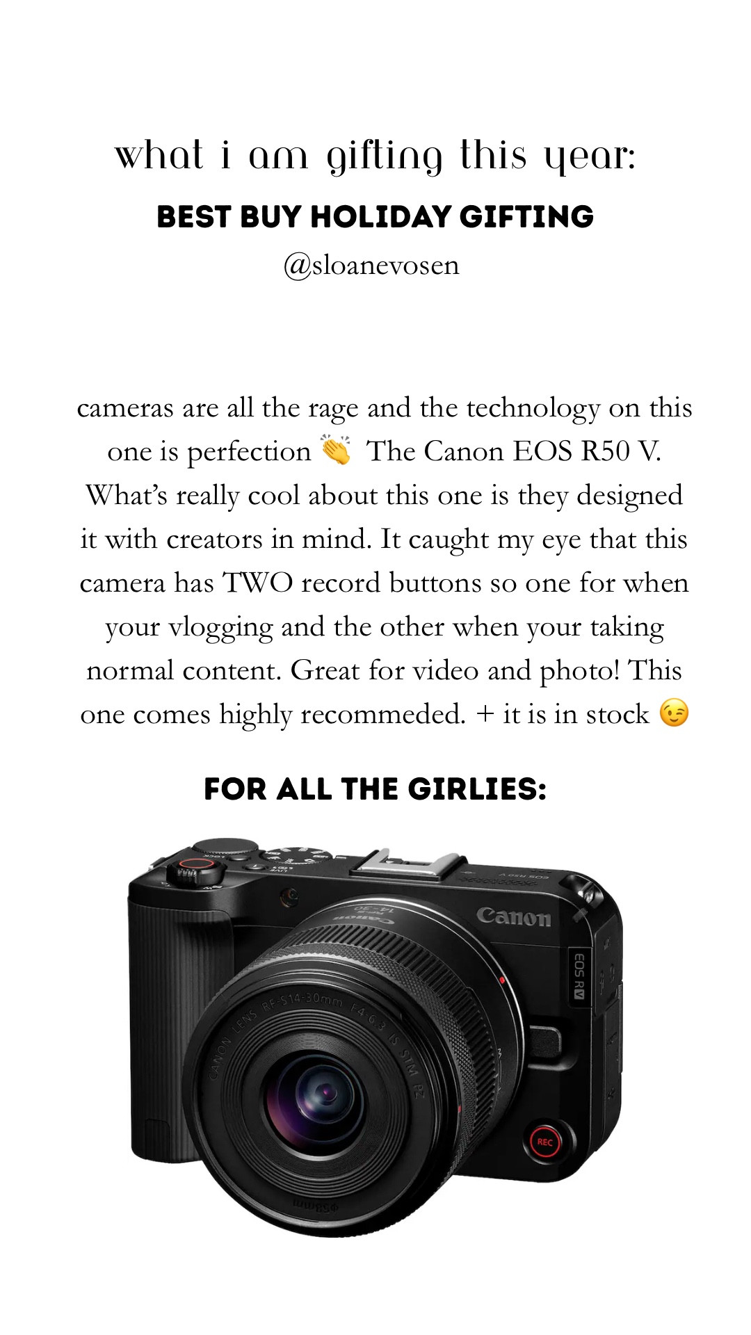 #BestBuyPartner taking gifting seriously this year 👏 @bestbuy My favorite things to gift are items that are a “luxury” that someone wouldn’t necessarily purchase for themselves. These are all my favorites of course and no better place to grab it all then Best Buy. From the gaming system to a camera to a new hair tool or a kitchen appliance they truly have it all. Think of it as a one-stop-shop. 

#canon #EOSR50V #giftidea #giftideas #giftideasforfriends #giftideaformom #giftsforher #giftsformom #giftsforgirlfriend #skincaregifts #beautygifts #beautygiftsets #skincaregiftset #skincaregiftguide #beautygiftguide #beautygiftideas #giftguideforher #giftguideforhim2025 #giftguideforbestfriend #giftsforsister Gift Guide Beauty. Gift guide for the beauty lovers. Gift idea for her. Gifts for makeup lover. Gifts for beauty lover. Gifts for girlfriend. Gifts for cousin. Gifts for sister. Christmas gifts. Christmas gifts for girls


#LTKHoliday #LTKCyberWeek #LTKGiftGuide