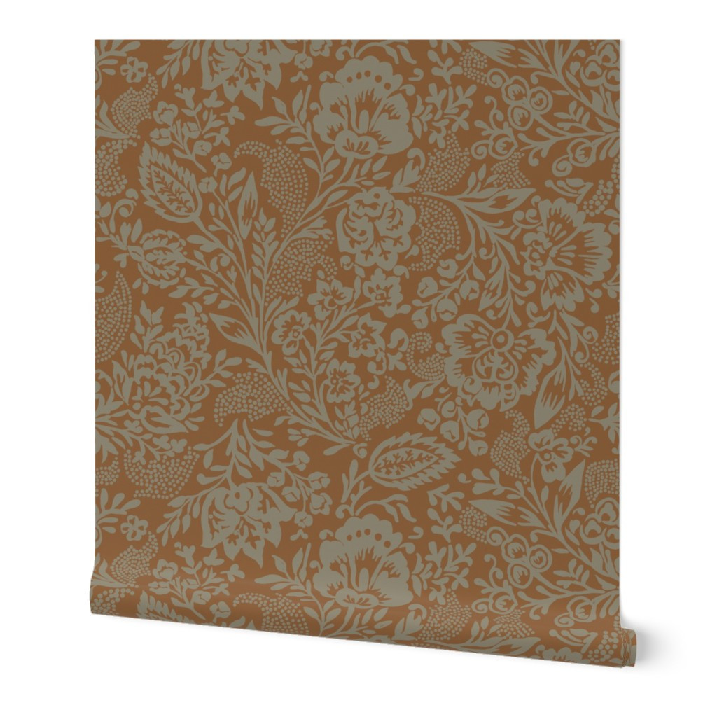 Wallpaper in Old World Floral-heritage Revival-warm Olive | Spoonflower