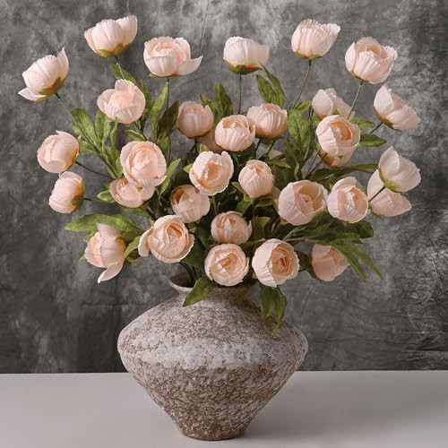 6 Pcs 27" Faux Peonies Artificial Flowers for Vase, Champagne | Fake Silk Peonies Flowers for Wed... | Amazon (US)