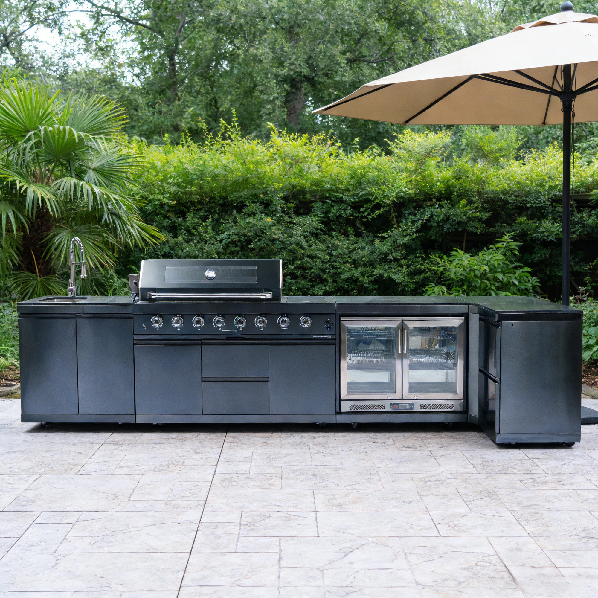 Xspracer Liquid Propane 157-in W Black Stainless steel Square Grill island Modular Outdoor Kitchen 6 -Burners one_size | ML-MOKS018 | Lowe's