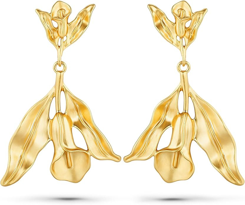 18K Gold Plated Two Tone Dangle Statement Earrings for Women by SNGIA, Handmade Trendy Summer Lea... | Amazon (US)