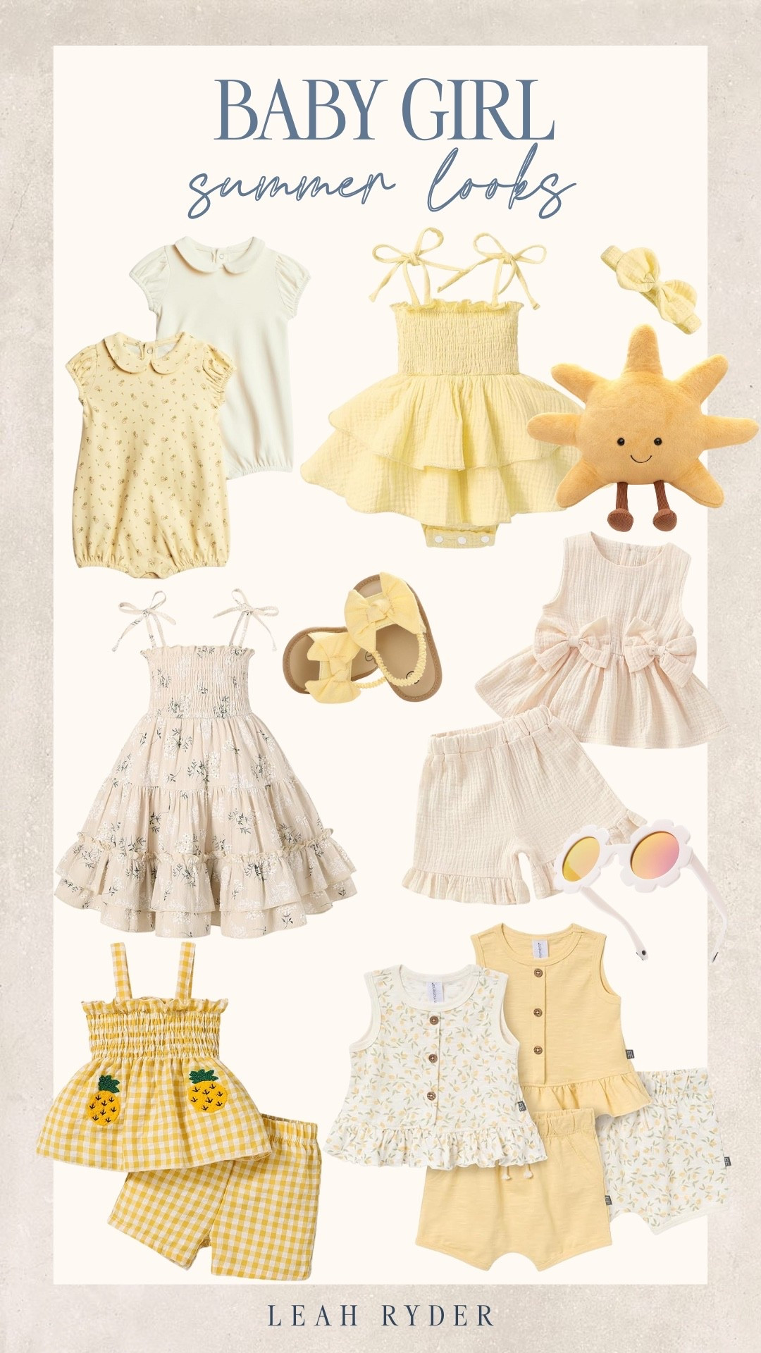 Soft yellows, airy fabrics, and the sweetest warm-weather pieces for sunny days ahead. These are easy outfits made for play, photos, and everyday summer moments. Light, neutral, and timeless in the best way.

#LTKBaby #LTKmomlife