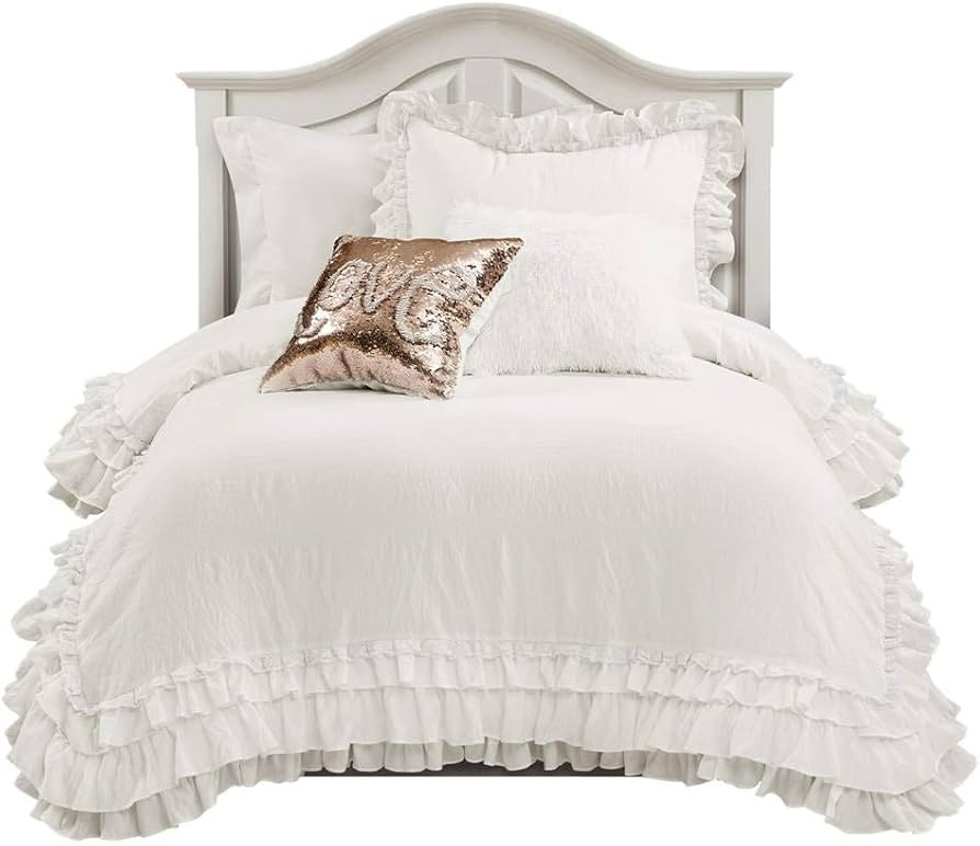 Lush Decor Ella Ruffle Lace Comforter, 2 Piece Set, Twin, Ivory - Cute Comforter - Twin Bedding S... | Amazon (US)