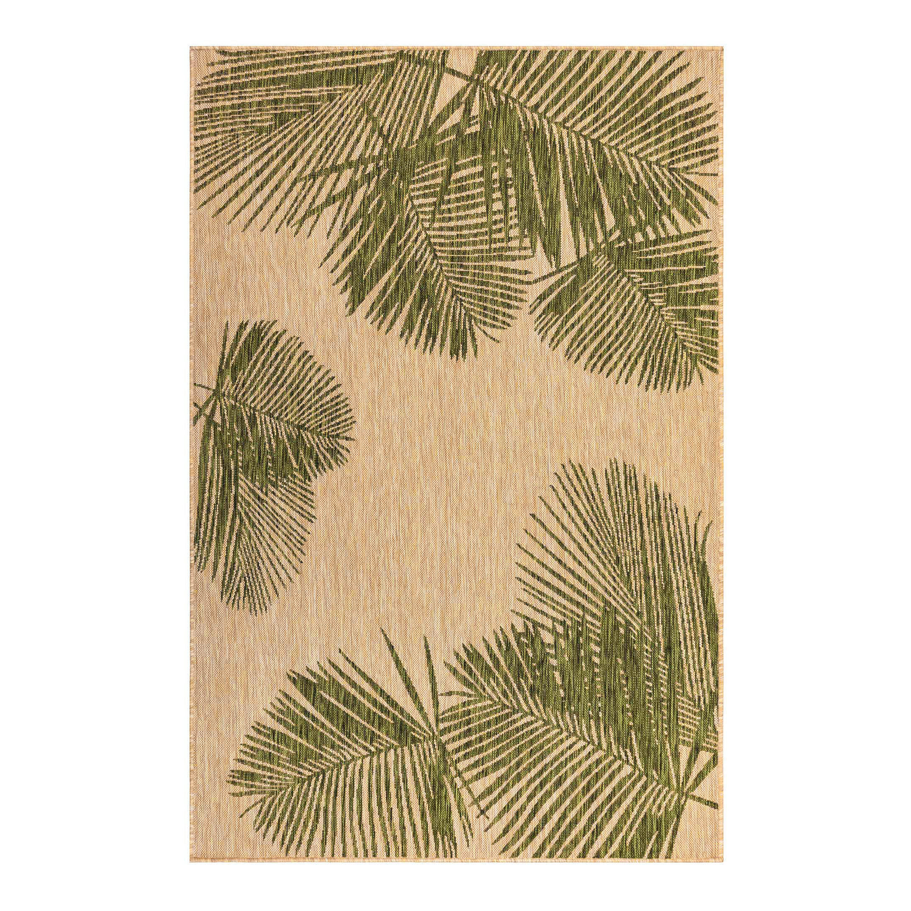 Natural and Green Palm Leaves Indoor Outdoor Rug - World Market | World Market