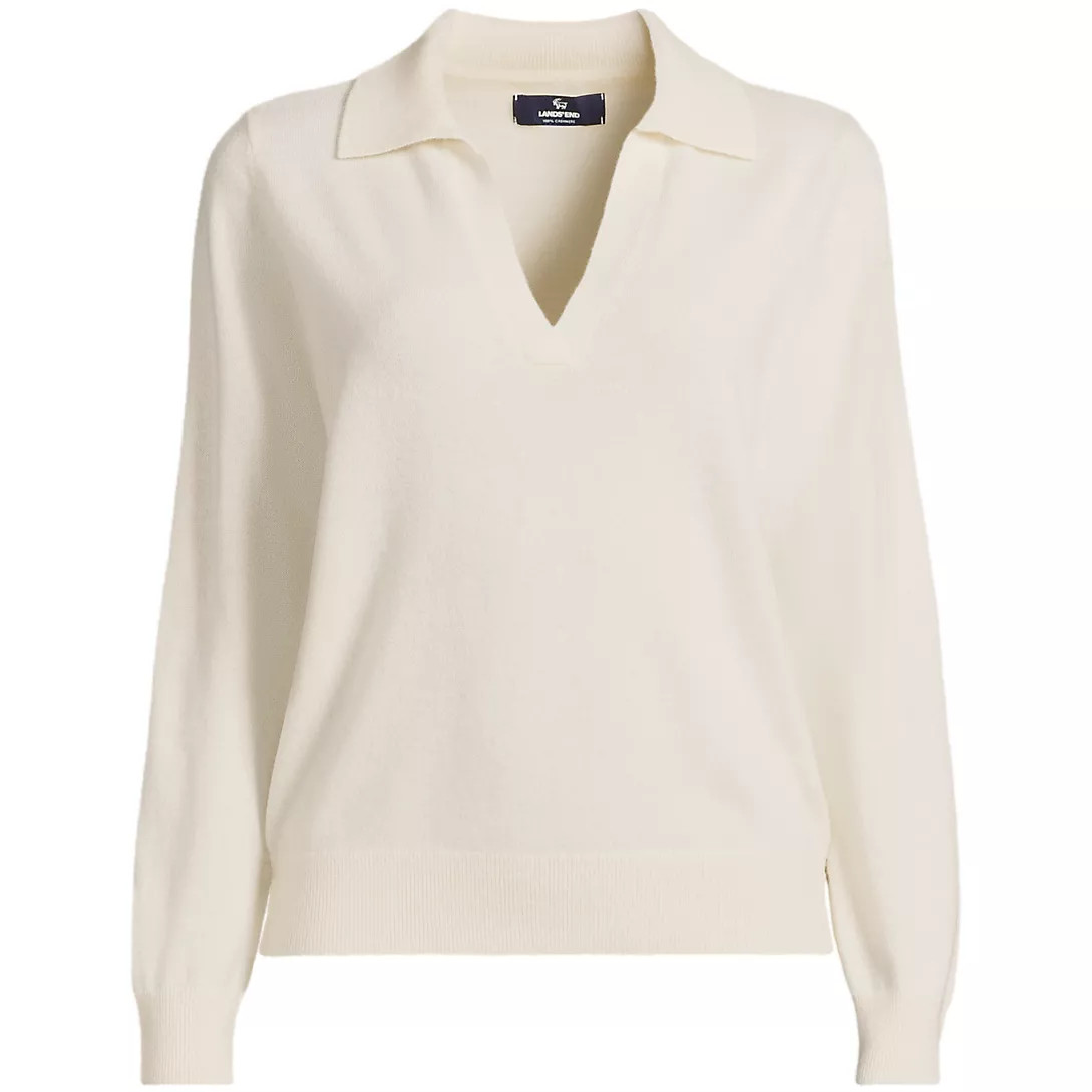 Women's Cashmere Johnny Collar Sweater | Lands' End (US)
